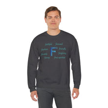 Load image into Gallery viewer, F Alphabet Sweatshirt, Alphabet Initial "F" Unisex Heavy Blend™ Optimistic, Mental Health, Motivational Crewneck Sweatshirt, Self-affirming Sweatshirt