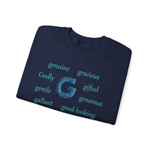 Load image into Gallery viewer, G Alphabet Sweatshirt, Motivational, Optimistic, Alphabet Initial "G", Mental Health Unisex Heavy Blend™ Crewneck Sweatshirt, Self-affirming shirt