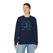 Load image into Gallery viewer, J Alphabet Sweatshirt, Alphabet Initial "J" Unisex Heavy Blend™ Mental Health, Optimistic, Motivational Crewneck Sweatshirt, Self-affirming Sweatshirt