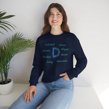 Load image into Gallery viewer, D Alphabet Sweatshirt, Motivational, Alphabet Initial "D" Optimistic, Mental Health Unisex Heavy Blend™ Crewneck Sweatshirt, Self-affirming Sweatshirt