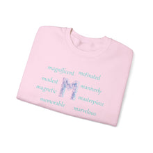 Load image into Gallery viewer, M Alphabet Sweatshirt, Optimistic, Mental Health, Motivational Alphabet Initial "M" Unisex Heavy Blend™ Crewneck Sweatshirt, Self-affirming Sweatshirt