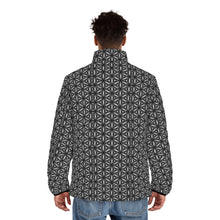 Load image into Gallery viewer, Black Geometric Men's Puffer Jacket (AOP)