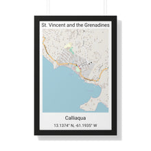 Load image into Gallery viewer, Calliaqua St. Vincent and the Grenadines Map Framed Print Poster, City Map Print Poster. Framed Vertical Poster