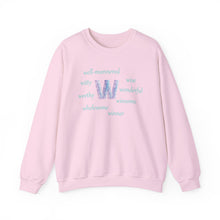 Load image into Gallery viewer, W Alphabet Sweatshirt, Motivational, Optimistic, mental Health, Alphabet Initial "W" Unisex Heavy Blend™ Crewneck Sweatshirt, Self-affirming Sweatshirt
