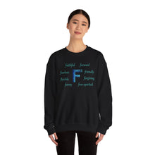 Load image into Gallery viewer, F Alphabet Sweatshirt, Alphabet Initial "F" Unisex Heavy Blend™ Optimistic, Mental Health, Motivational Crewneck Sweatshirt, Self-affirming Sweatshirt