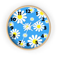 Load image into Gallery viewer, Daisies on Blue Wall Clock, Daisy Wall Clock, Blue Floral Wall Clock