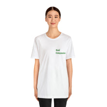 Load image into Gallery viewer, Compassion is Soul Food Unisex Jersey Short Sleeve Tee, QR Code T-shirt, Hidden Message t-shirt, Positive T-shirt