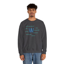 Load image into Gallery viewer, W Alphabet Sweatshirt, Motivational, Optimistic, mental Health, Alphabet Initial "W" Unisex Heavy Blend™ Crewneck Sweatshirt, Self-affirming Sweatshirt