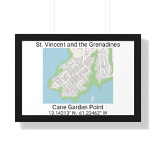 Load image into Gallery viewer, Cane Garden Point St. Vincent and the Grenadines Map Framed Print Poster, Cane Garden Point Streets Map Poster,