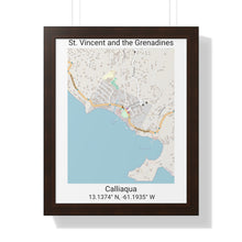 Load image into Gallery viewer, Calliaqua St. Vincent and the Grenadines Map Framed Print Poster, City Map Print Poster. Framed Vertical Poster