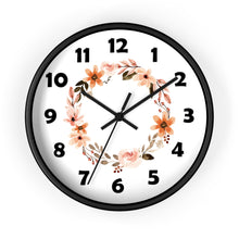 Load image into Gallery viewer, 10 inch round wall clock with a circle ring of flowers