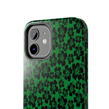 Load image into Gallery viewer, Black Hibiscus on Green iPhone Tough Phone Cases