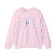 Load image into Gallery viewer, F Alphabet Sweatshirt, Alphabet Initial "F" Unisex Heavy Blend™ Optimistic, Mental Health, Motivational Crewneck Sweatshirt, Self-affirming Sweatshirt