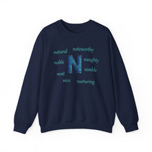Load image into Gallery viewer, N Alphabet Sweatshirt, Alphabet Initial "N" Unisex Heavy Blend™ Optimistic, Motivational, Mental Health Crewneck Sweatshirt, Self-affirming Sweatshirt