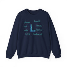 Load image into Gallery viewer, L Alphabet Sweatshirt, Optimistic, Motivational, Mental Health Alphabet Initial "L" Unisex Heavy Blend™ Crewneck Sweatshirt, Self-affirming Sweatshirt