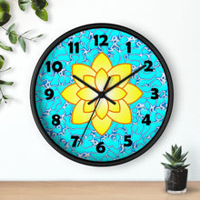 Load image into Gallery viewer, Yellow Lily on Blue Marble Wall Clock, Lotus Flower Wall Clock