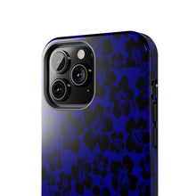 Load image into Gallery viewer, Black Hibiscus on Blue iPhone Tough Phone Cases