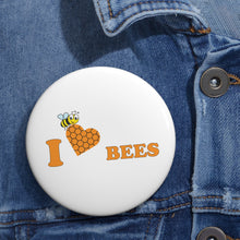 Load image into Gallery viewer, I Love Bees Honeycomb Heart Pin Button – Cute Smiling Bee Eco-Love Badge Bee Lover Pin Button