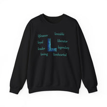 Load image into Gallery viewer, L Alphabet Sweatshirt, Optimistic, Motivational, Mental Health Alphabet Initial "L" Unisex Heavy Blend™ Crewneck Sweatshirt, Self-affirming Sweatshirt