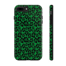 Load image into Gallery viewer, green hibiscus flowers on tough blue iphone phone case if various sizes