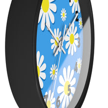 Load image into Gallery viewer, Daisies on Blue Wall Clock, Daisy Wall Clock, Blue Floral Wall Clock