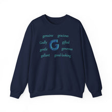 Load image into Gallery viewer, G Alphabet Sweatshirt, Motivational, Optimistic, Alphabet Initial "G", Mental Health Unisex Heavy Blend™ Crewneck Sweatshirt, Self-affirming shirt