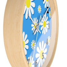 Load image into Gallery viewer, Daisies on Blue Wall Clock, Daisy Wall Clock, Blue Floral Wall Clock