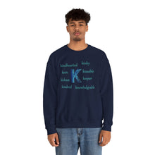 Load image into Gallery viewer, K Alphabet Sweatshirt, Alphabet Initial "K" Motivational, Mental Health, Optimistic, Unisex Heavy Blend™ , Self-affirming Sweatshirt