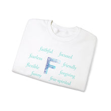 Load image into Gallery viewer, F Alphabet Sweatshirt, Alphabet Initial "F" Unisex Heavy Blend™ Optimistic, Mental Health, Motivational Crewneck Sweatshirt, Self-affirming Sweatshirt