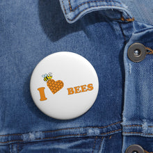 Load image into Gallery viewer, I Love Bees Honeycomb Heart Pin Button – Cute Smiling Bee Eco-Love Badge Bee Lover Pin Button