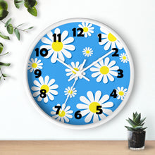 Load image into Gallery viewer, Daisies on Blue Wall Clock, Daisy Wall Clock, Blue Floral Wall Clock