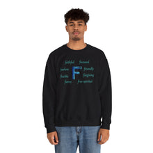 Load image into Gallery viewer, F Alphabet Sweatshirt, Alphabet Initial "F" Unisex Heavy Blend™ Optimistic, Mental Health, Motivational Crewneck Sweatshirt, Self-affirming Sweatshirt
