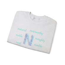 Load image into Gallery viewer, N Alphabet Sweatshirt, Alphabet Initial "N" Unisex Heavy Blend™ Optimistic, Motivational, Mental Health Crewneck Sweatshirt, Self-affirming Sweatshirt