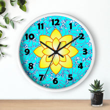 Load image into Gallery viewer, Yellow Lily on Blue Marble Wall Clock, Lotus Flower Wall Clock