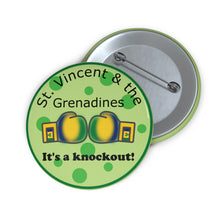 Load image into Gallery viewer, St. Vincent & the Grenadines “It’s a Knockout” Boxing Gloves Pin – Green Spotted Background