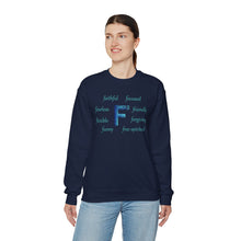 Load image into Gallery viewer, F Alphabet Sweatshirt, Alphabet Initial "F" Unisex Heavy Blend™ Optimistic, Mental Health, Motivational Crewneck Sweatshirt, Self-affirming Sweatshirt