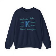 Load image into Gallery viewer, K Alphabet Sweatshirt, Alphabet Initial "K" Motivational, Mental Health, Optimistic, Unisex Heavy Blend™ , Self-affirming Sweatshirt
