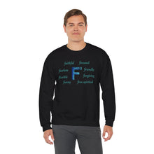 Load image into Gallery viewer, F Alphabet Sweatshirt, Alphabet Initial "F" Unisex Heavy Blend™ Optimistic, Mental Health, Motivational Crewneck Sweatshirt, Self-affirming Sweatshirt