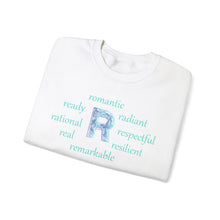 Load image into Gallery viewer, R Alphabet Sweatshirt, Alphabet Initial "R" Motivational, Optimistic, Mental Health Unisex Heavy Blend™ Crewneck Sweatshirt, Self-affirming Sweatshirt