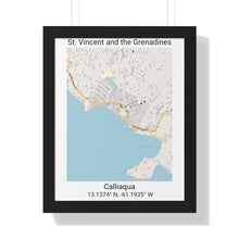 Load image into Gallery viewer, Calliaqua St. Vincent and the Grenadines Map Framed Print Poster, City Map Print Poster. Framed Vertical Poster