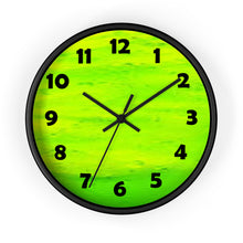 Load image into Gallery viewer, 10 inch round lime green wall clock with black rim