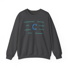 Load image into Gallery viewer, C Alphabet Sweatshirt, Alphabet Initial "C" Unisex Heavy Blend™ Crewneck Optimistic, Motivational, Mental Health Sweatshirt, Self-affirming Sweatshirt