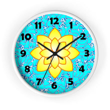 Load image into Gallery viewer, Yellow Lily on Blue Marble Wall Clock, Lotus Flower Wall Clock