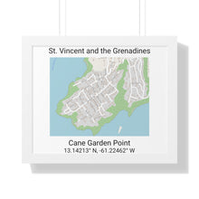 Load image into Gallery viewer, Cane Garden Point St. Vincent and the Grenadines Map Framed Print Poster, Cane Garden Point Streets Map Poster,