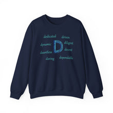 Load image into Gallery viewer, D Alphabet Sweatshirt, Motivational, Alphabet Initial "D" Optimistic, Mental Health Unisex Heavy Blend™ Crewneck Sweatshirt, Self-affirming Sweatshirt