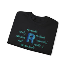 Load image into Gallery viewer, R Alphabet Sweatshirt, Alphabet Initial "R" Motivational, Optimistic, Mental Health Unisex Heavy Blend™ Crewneck Sweatshirt, Self-affirming Sweatshirt