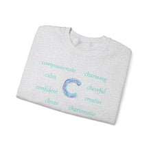 Load image into Gallery viewer, C Alphabet Sweatshirt, Alphabet Initial "C" Unisex Heavy Blend™ Crewneck Optimistic, Motivational, Mental Health Sweatshirt, Self-affirming Sweatshirt