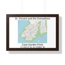 Load image into Gallery viewer, Cane Garden Point St. Vincent and the Grenadines Map Framed Print Poster, Cane Garden Point Streets Map Poster,