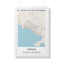 Load image into Gallery viewer, Calliaqua St. Vincent and the Grenadines Map Framed Print Poster, City Map Print Poster. Framed Vertical Poster