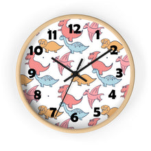 Load image into Gallery viewer, Adorable Prehistoric Dino Party Wall Clock – Cute Pink, Blue & Orange Dinosaurs Wall Clock